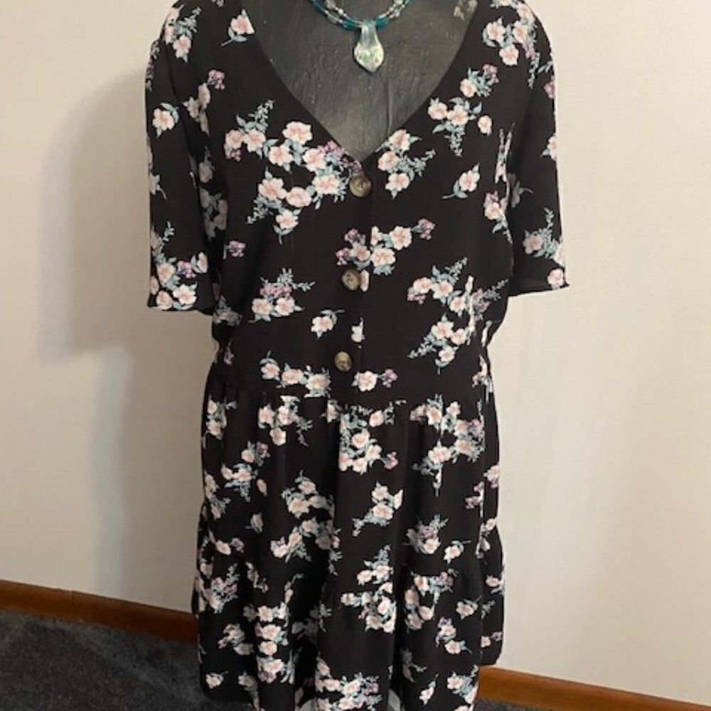 EVRI Black Floral print Baby doll dress, size 2X